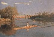 Thomas Eakins max schmitt in a single scull oil painting on canvas